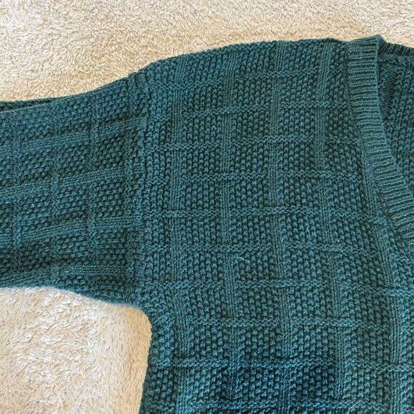 Vintage Sweater Small Green Waffle Chunky Knit Boxy Oversized V Neck Paris Sport - Picture 5 of 12
